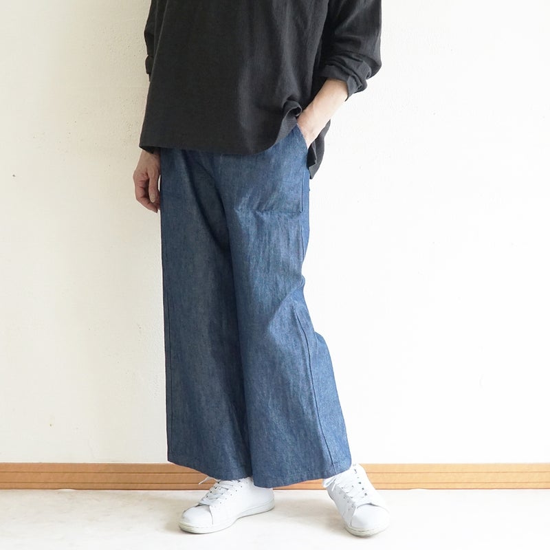 Branch m‘.,ブランチエム,ナチュラル,30代,40代,50代,60代,コットン,綿,ゆったり,パンツ,デニム,デニムパンツ,ベイカーパンツ,ストレートパンツ,デニムストレートパンツ,ワイドパンツ,デニムワイドパンツ