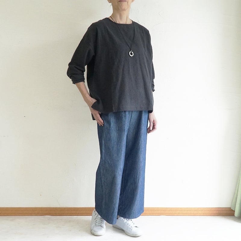 Branch m‘.,ブランチエム,ナチュラル,30代,40代,50代,60代,コットン,綿,ゆったり,パンツ,デニム,デニムパンツ,ベイカーパンツ,ストレートパンツ,デニムストレートパンツ,ワイドパンツ,デニムワイドパンツ