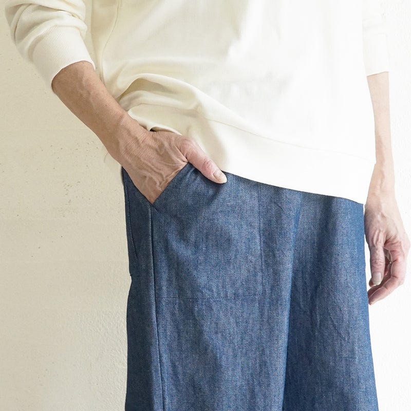 Branch m‘.,ブランチエム,ナチュラル,30代,40代,50代,60代,コットン,綿,ゆったり,パンツ,デニム,デニムパンツ,ベイカーパンツ,ストレートパンツ,デニムストレートパンツ,ワイドパンツ,デニムワイドパンツ