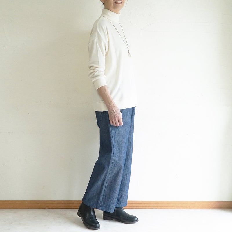 Branch m‘.,ブランチエム,ナチュラル,30代,40代,50代,60代,コットン,綿,ゆったり,パンツ,デニム,デニムパンツ,ベイカーパンツ,ストレートパンツ,デニムストレートパンツ,ワイドパンツ,デニムワイドパンツ