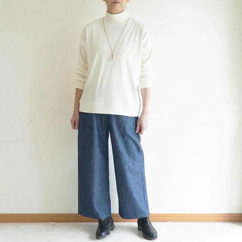 Branch m‘.,ブランチエム,ナチュラル,30代,40代,50代,60代,コットン,綿,ゆったり,パンツ,デニム,デニムパンツ,ベイカーパンツ,ストレートパンツ,デニムストレートパンツ,ワイドパンツ,デニムワイドパンツ