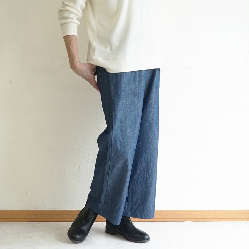 Branch m‘.,ブランチエム,ナチュラル,30代,40代,50代,60代,コットン,綿,ゆったり,パンツ,デニム,デニムパンツ,ベイカーパンツ,ストレートパンツ,デニムストレートパンツ,ワイドパンツ,デニムワイドパンツ