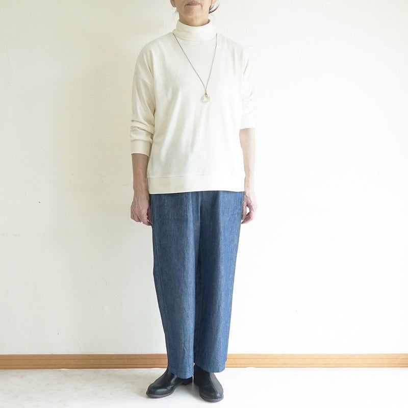 Branch m‘.,ブランチエム,ナチュラル,30代,40代,50代,60代,コットン,綿,ゆったり,パンツ,デニム,デニムパンツ,ベイカーパンツ,ストレートパンツ,デニムストレートパンツ,ワイドパンツ,デニムワイドパンツ
