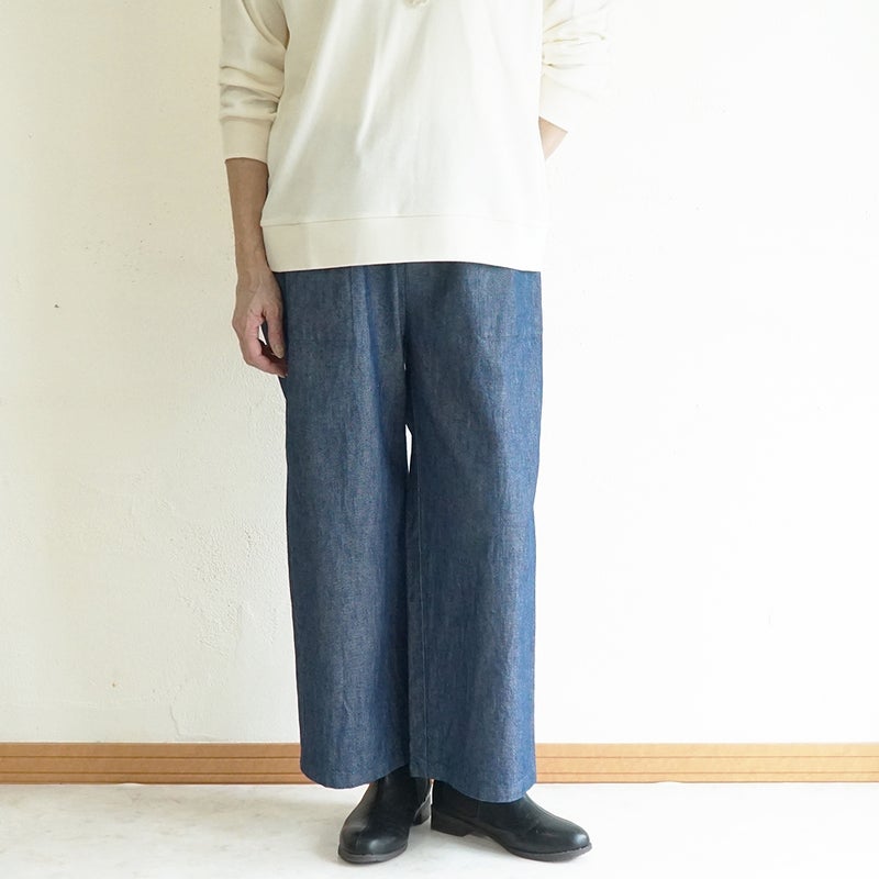 Branch m‘.,ブランチエム,ナチュラル,30代,40代,50代,60代,コットン,綿,ゆったり,パンツ,デニム,デニムパンツ,ベイカーパンツ,ストレートパンツ,デニムストレートパンツ,ワイドパンツ,デニムワイドパンツ