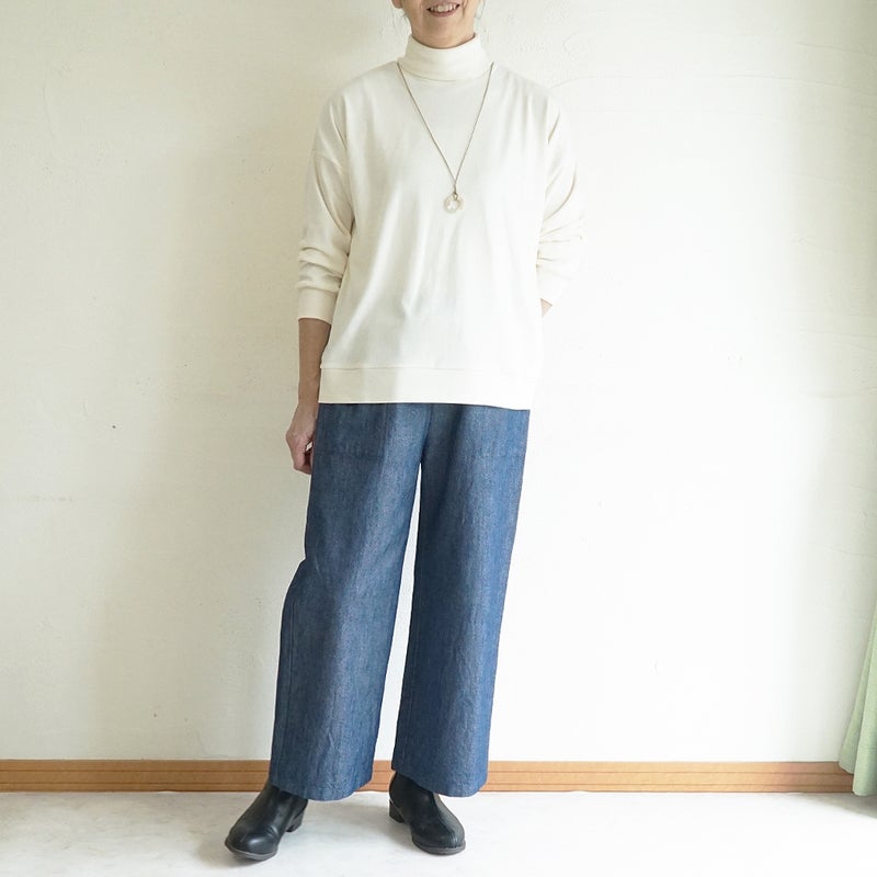 Branch m‘.,ブランチエム,ナチュラル,30代,40代,50代,60代,コットン,綿,ゆったり,パンツ,デニム,デニムパンツ,ベイカーパンツ,ストレートパンツ,デニムストレートパンツ,ワイドパンツ,デニムワイドパンツ