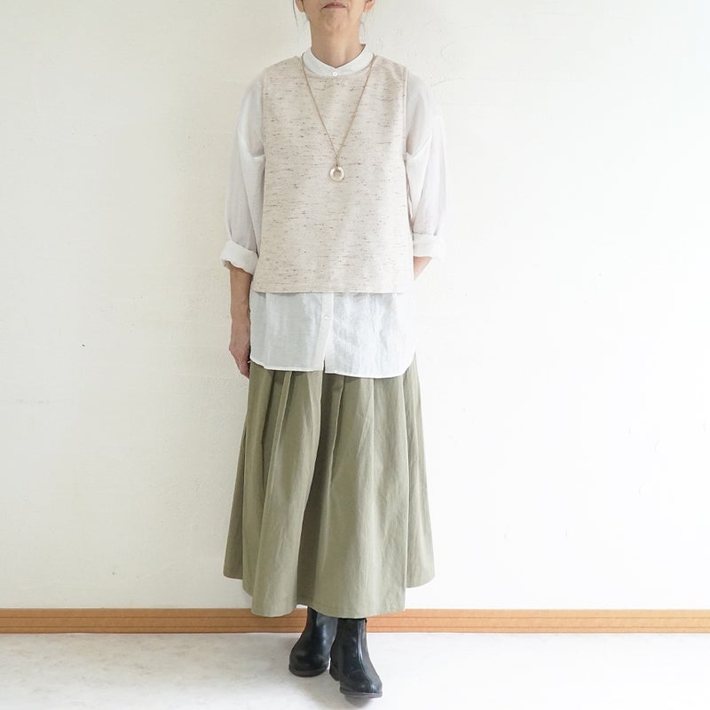 Branch m‘.,ブランチエム,ナチュラル,30代,40代,50代,60代,コットン,綿,ゆったり,ベスト,2wayベスト,2way, ネップ,ジャズネップ