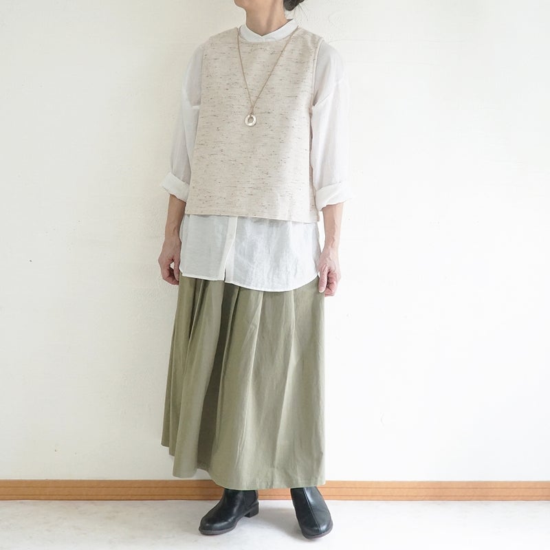 Branch m‘.,ブランチエム,ナチュラル,30代,40代,50代,60代,コットン,綿,ゆったり,ベスト,2wayベスト,2way, ネップ,ジャズネップ