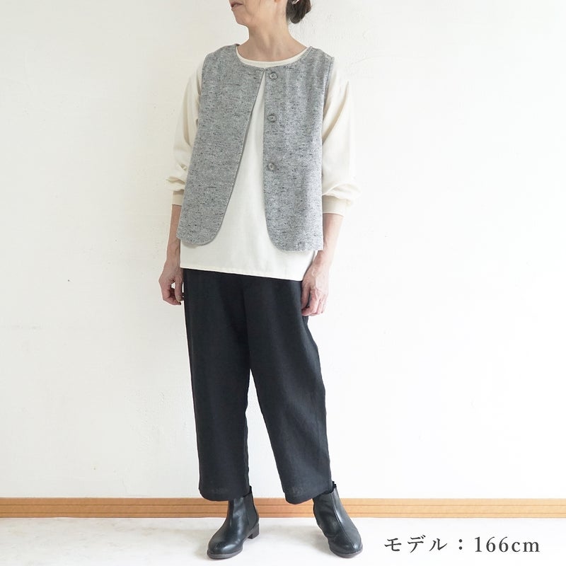 Branch m‘.,ブランチエム,ナチュラル,30代,40代,50代,60代,コットン,綿,ゆったり,ベスト,2wayベスト,2way, ネップ,ジャズネップ