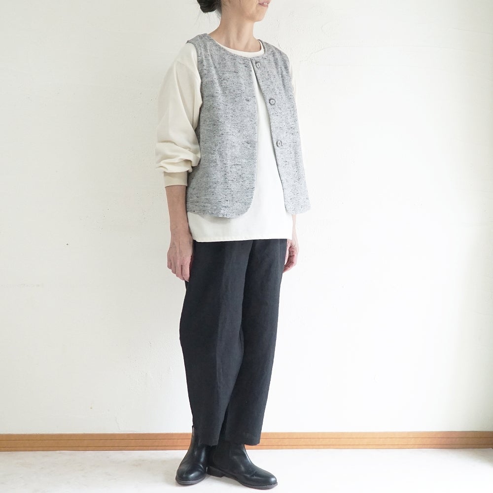 Branch m‘.,ブランチエム,ナチュラル,30代,40代,50代,60代,コットン,綿,ゆったり,ベスト,2wayベスト,2way, ネップ,ジャズネップ