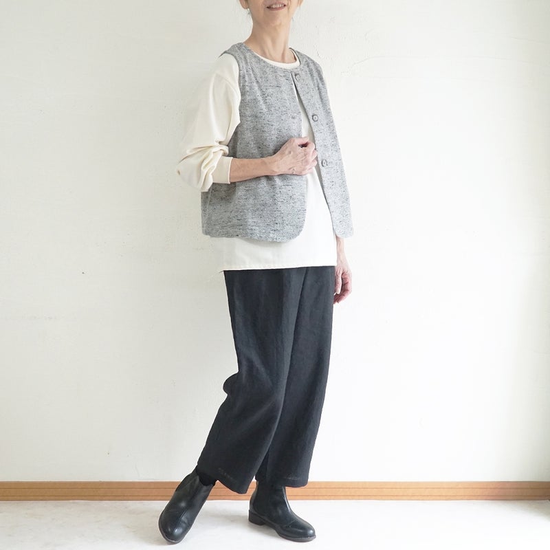 Branch m‘.,ブランチエム,ナチュラル,30代,40代,50代,60代,コットン,綿,ゆったり,ベスト,2wayベスト,2way, ネップ,ジャズネップ