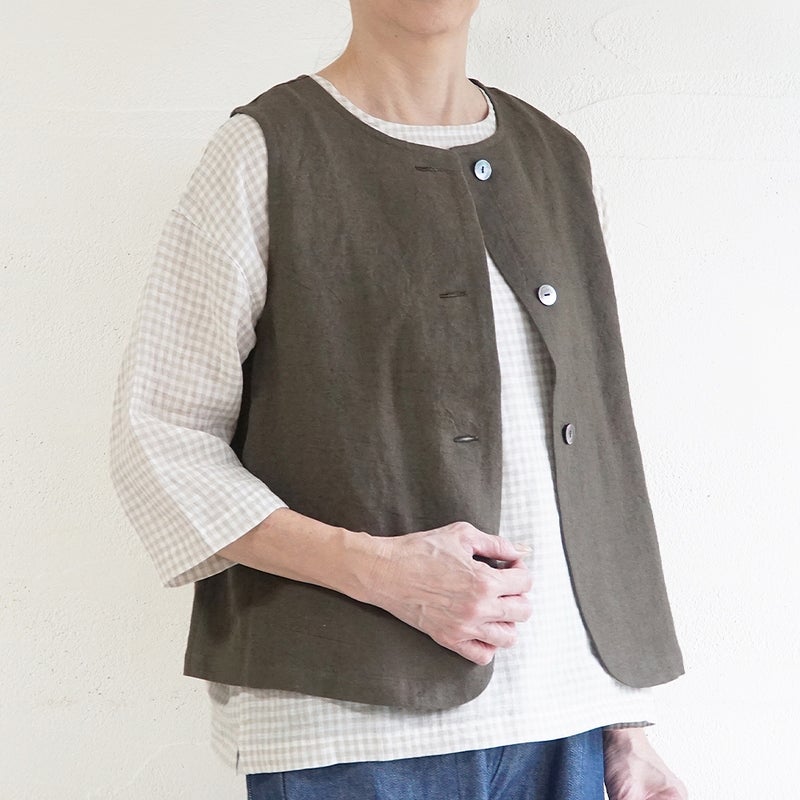 Branch m‘.,ブランチエム,ナチュラル,30代,40代,50代,60代,コーデセット,コーディネートセット,セット売り,ゆったり,リネン,ベスト,リネンベスト,2wayベスト,デニム,デニムパンツ,ストレートパンツ,ベイカーパンツ,パンツ,