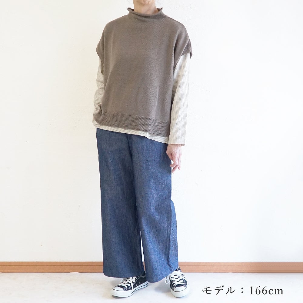 Branch m‘.,ブランチエム,ナチュラル,30代,40代,50代,60代,ウール,綿,ゆったり,ニット,ベスト,ニットベスト,ボトルネック,ボトルネックベスト,ハイネック,ハイネックベスト,