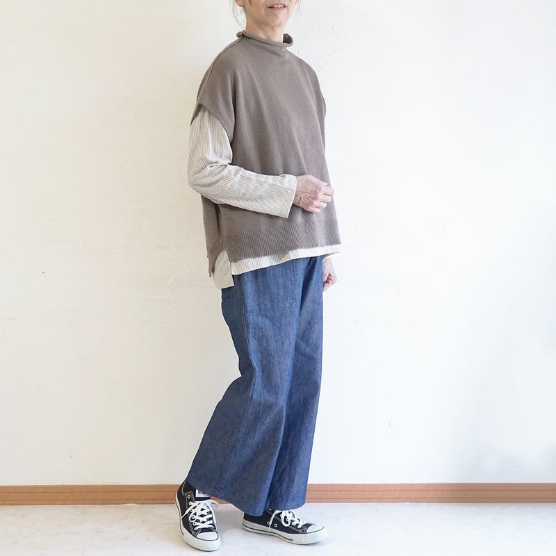 Branch m‘.,ブランチエム,ナチュラル,30代,40代,50代,60代,ウール,綿,ゆったり,ニット,ベスト,ニットベスト,ボトルネック,ボトルネックベスト,ハイネック,ハイネックベスト,