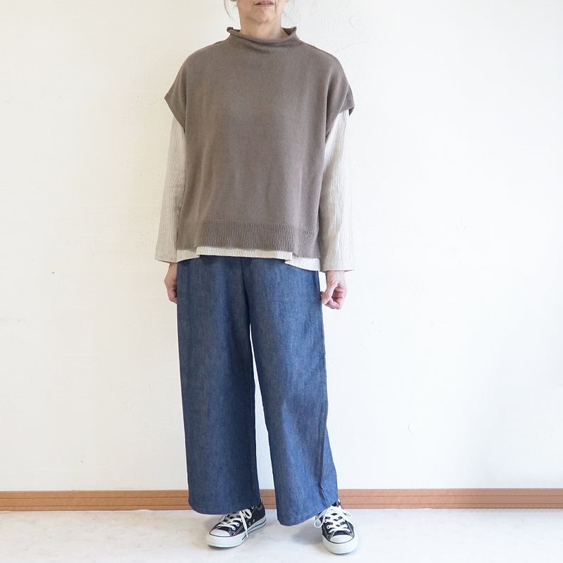 Branch m‘.,ブランチエム,ナチュラル,30代,40代,50代,60代,ウール,綿,ゆったり,ニット,ベスト,ニットベスト,ボトルネック,ボトルネックベスト,ハイネック,ハイネックベスト,