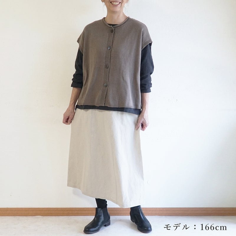 Branch m‘.,ブランチエム,ナチュラル,30代,40代,50代,60代,ウール,綿,ゆったり,ニット,ベスト,ニットベスト,前あき,前あきベスト,