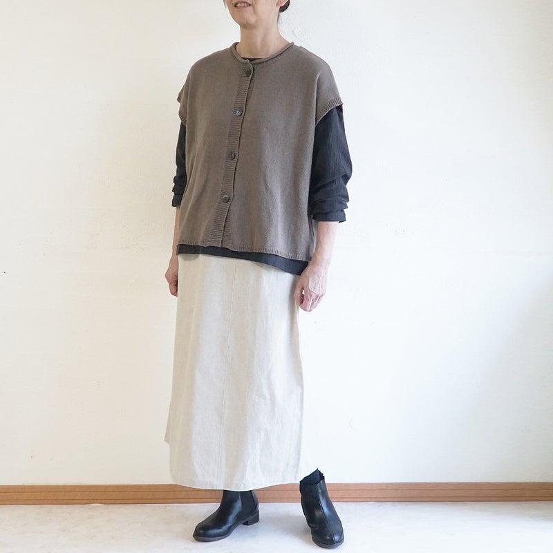 Branch m‘.,ブランチエム,ナチュラル,30代,40代,50代,60代,ウール,綿,ゆったり,ニット,ベスト,ニットベスト,前あき,前あきベスト,