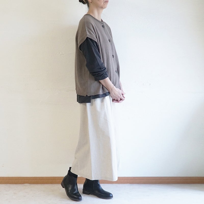 Branch m‘.,ブランチエム,ナチュラル,30代,40代,50代,60代,ウール,綿,ゆったり,ニット,ベスト,ニットベスト,前あき,前あきベスト,