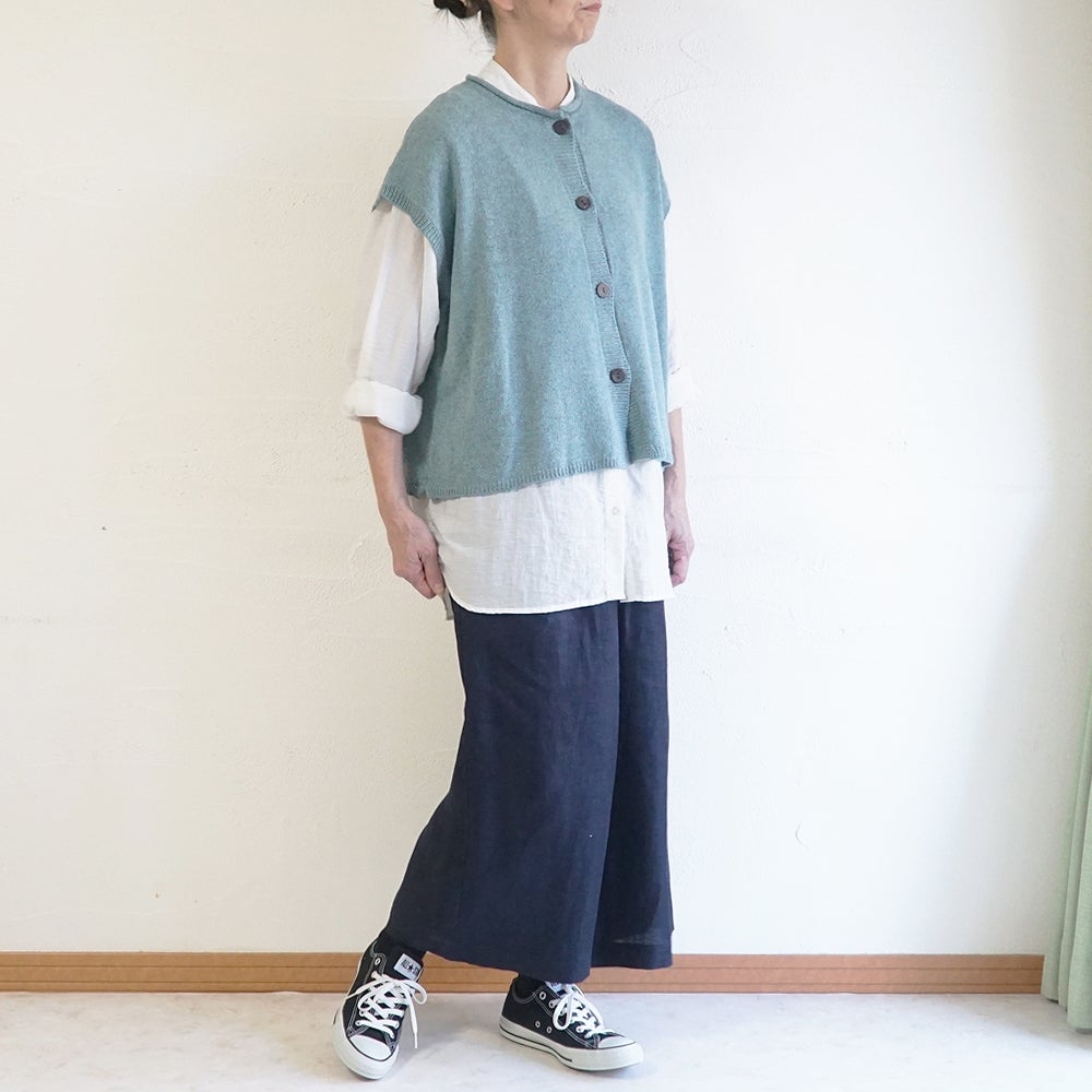 Branch m‘.,ブランチエム,ナチュラル,30代,40代,50代,60代,ウール,綿,ゆったり,ニット,ベスト,ニットベスト,前あき,前あきベスト,