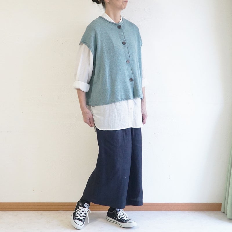 Branch m‘.,ブランチエム,ナチュラル,30代,40代,50代,60代,ウール,綿,ゆったり,ニット,ベスト,ニットベスト,前あき,前あきベスト,