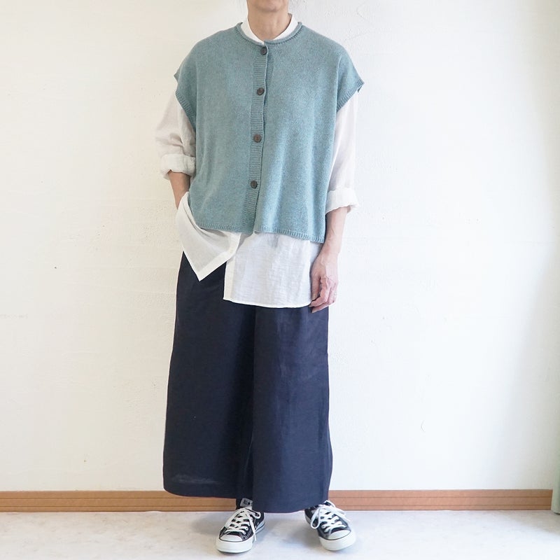 Branch m‘.,ブランチエム,ナチュラル,30代,40代,50代,60代,ウール,綿,ゆったり,ニット,ベスト,ニットベスト,前あき,前あきベスト,
