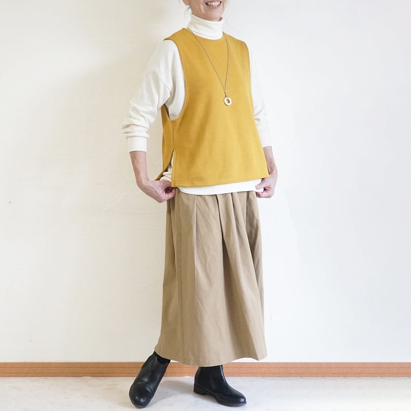 Branch m‘.,ブランチエム,ナチュラル,30代,40代,50代,60代,コットン,ゆったり,綿,裏毛,裏毛ベスト,ベスト,レイヤード,重ね着,体温調節,
