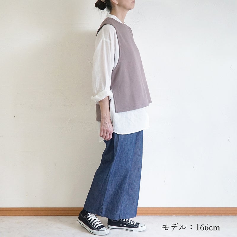 Branch m‘.,ブランチエム,ナチュラル,30代,40代,50代,60代,コットン,ゆったり,綿,裏毛,裏毛ベスト,ベスト,レイヤード,重ね着,体温調節,