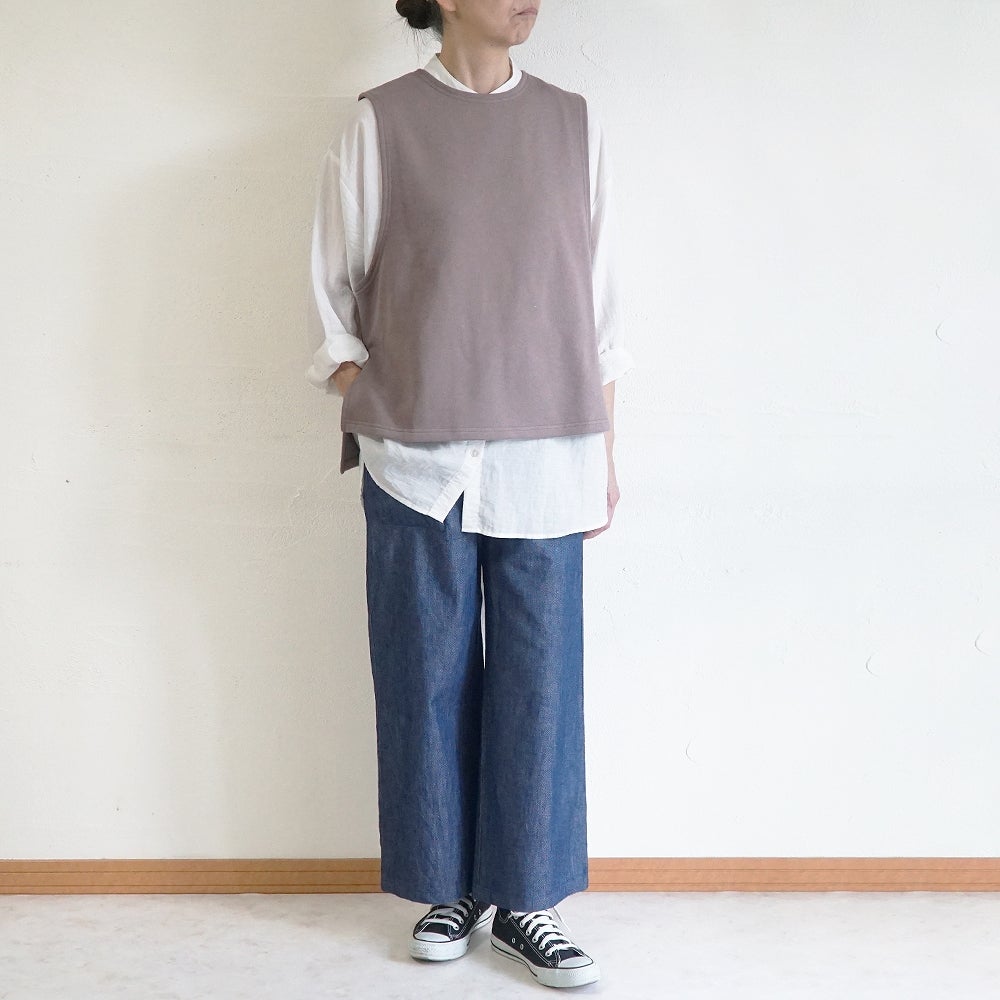 Branch m‘.,ブランチエム,ナチュラル,30代,40代,50代,60代,コットン,ゆったり,綿,裏毛,裏毛ベスト,ベスト,レイヤード,重ね着,体温調節,
