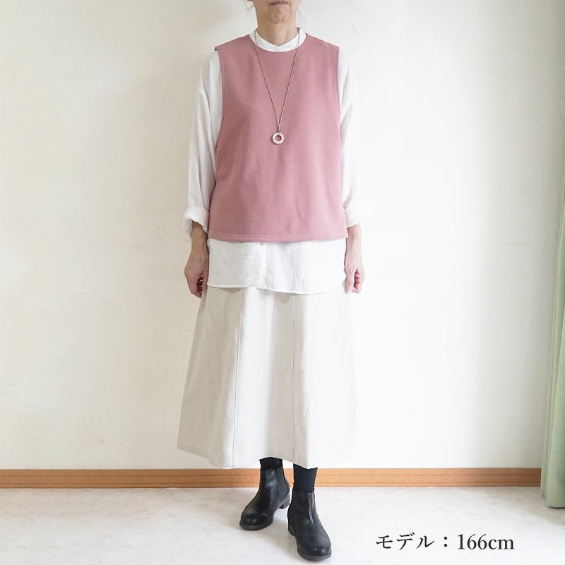 Branch m‘.,ブランチエム,ナチュラル,30代,40代,50代,60代,コットン,ゆったり,綿,裏毛,裏毛ベスト,ベスト,レイヤード,重ね着,体温調節,