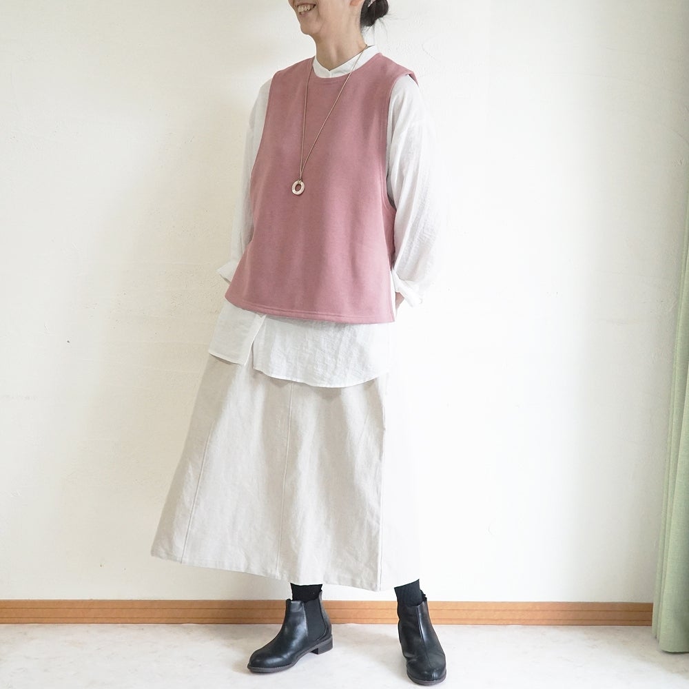 Branch m‘.,ブランチエム,ナチュラル,30代,40代,50代,60代,コットン,ゆったり,綿,裏毛,裏毛ベスト,ベスト,レイヤード,重ね着,体温調節,