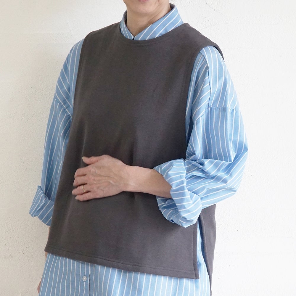 Branch m‘.,ブランチエム,ナチュラル,30代,40代,50代,60代,コットン,ゆったり,綿,裏毛,裏毛ベスト,ベスト,レイヤード,重ね着,体温調節,