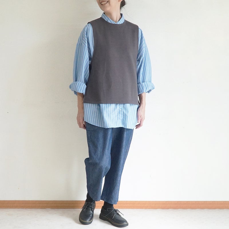 Branch m‘.,ブランチエム,ナチュラル,30代,40代,50代,60代,コットン,ゆったり,綿,裏毛,裏毛ベスト,ベスト,レイヤード,重ね着,体温調節,
