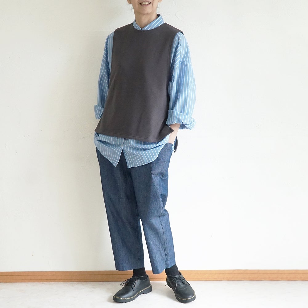 Branch m‘.,ブランチエム,ナチュラル,30代,40代,50代,60代,コットン,ゆったり,綿,裏毛,裏毛ベスト,ベスト,レイヤード,重ね着,体温調節,