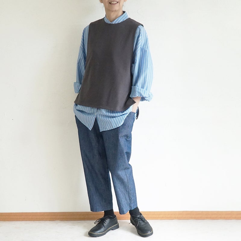 Branch m‘.,ブランチエム,ナチュラル,30代,40代,50代,60代,コットン,ゆったり,綿,裏毛,裏毛ベスト,ベスト,レイヤード,重ね着,体温調節,