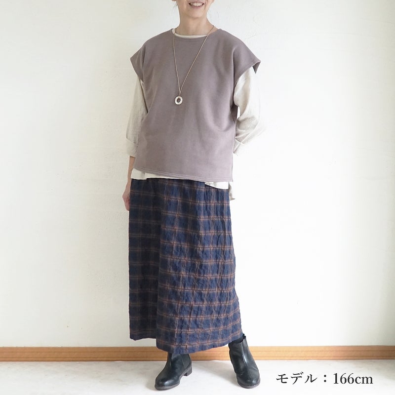 Branch m‘.,ブランチエム,ナチュラル,30代,40代,50代,60代,コットン,ゆったり,綿,裏毛,裏毛ベスト,ベスト,レイヤード,重ね着,体温調節,