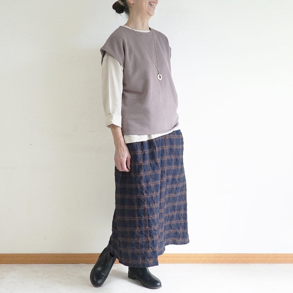 Branch m‘.,ブランチエム,ナチュラル,30代,40代,50代,60代,コットン,ゆったり,綿,裏毛,裏毛ベスト,ベスト,レイヤード,重ね着,体温調節,