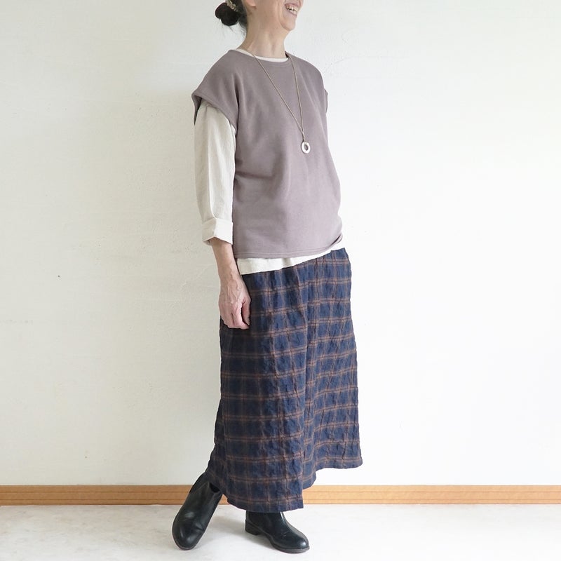 Branch m‘.,ブランチエム,ナチュラル,30代,40代,50代,60代,コットン,ゆったり,綿,裏毛,裏毛ベスト,ベスト,レイヤード,重ね着,体温調節,