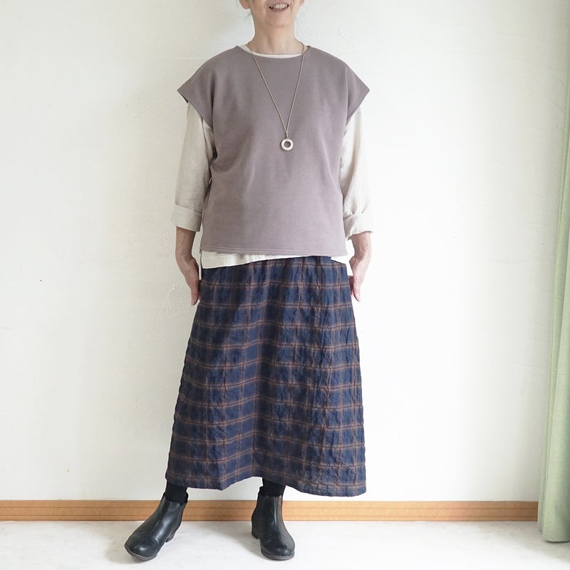 Branch m‘.,ブランチエム,ナチュラル,30代,40代,50代,60代,コットン,ゆったり,綿,裏毛,裏毛ベスト,ベスト,レイヤード,重ね着,体温調節,