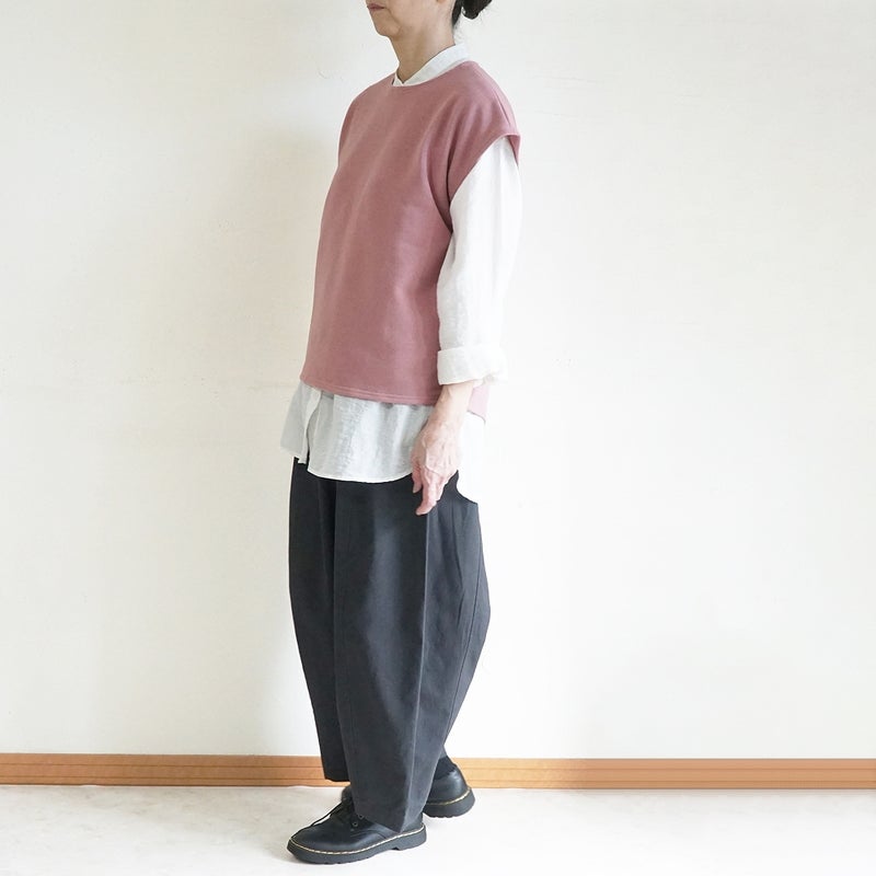 Branch m‘.,ブランチエム,ナチュラル,30代,40代,50代,60代,コットン,ゆったり,綿,裏毛,裏毛ベスト,ベスト,レイヤード,重ね着,体温調節,