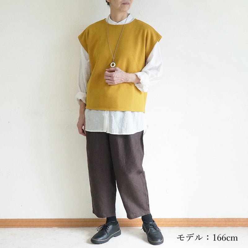 Branch m‘.,ブランチエム,ナチュラル,30代,40代,50代,60代,コットン,ゆったり,綿,裏毛,裏毛ベスト,ベスト,レイヤード,重ね着,体温調節,