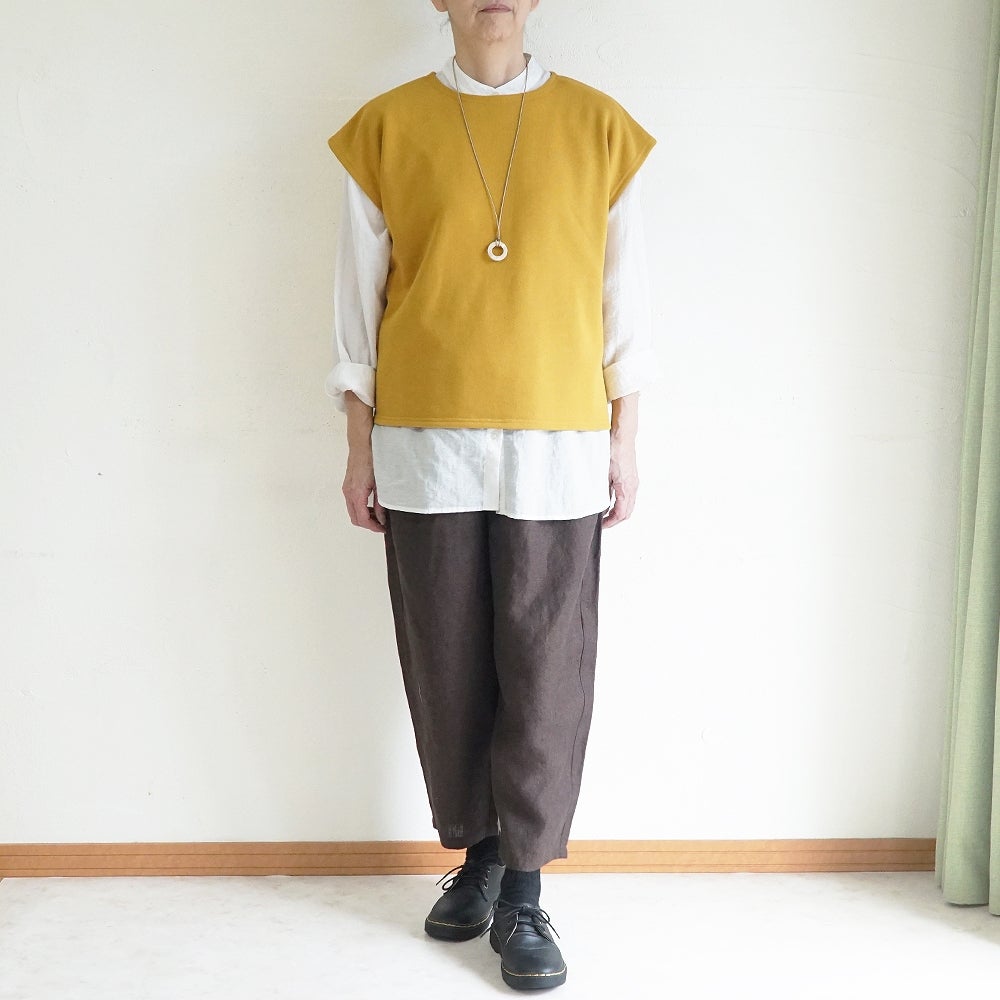Branch m‘.,ブランチエム,ナチュラル,30代,40代,50代,60代,コットン,ゆったり,綿,裏毛,裏毛ベスト,ベスト,レイヤード,重ね着,体温調節,