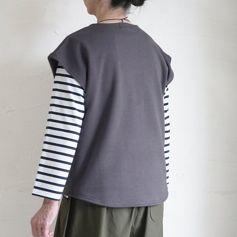 Branch m‘.,ブランチエム,ナチュラル,30代,40代,50代,60代,コットン,ゆったり,綿,裏毛,裏毛ベスト,ベスト,レイヤード,重ね着,体温調節,
