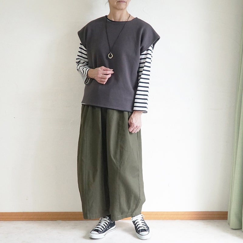 Branch m‘.,ブランチエム,ナチュラル,30代,40代,50代,60代,コットン,ゆったり,綿,裏毛,裏毛ベスト,ベスト,レイヤード,重ね着,体温調節,